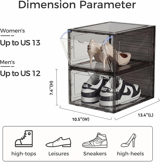 Pinkpum Upgraded Hard Shoe Storage Box 12 Pack XL Clear Shoe Organizer - Image 2