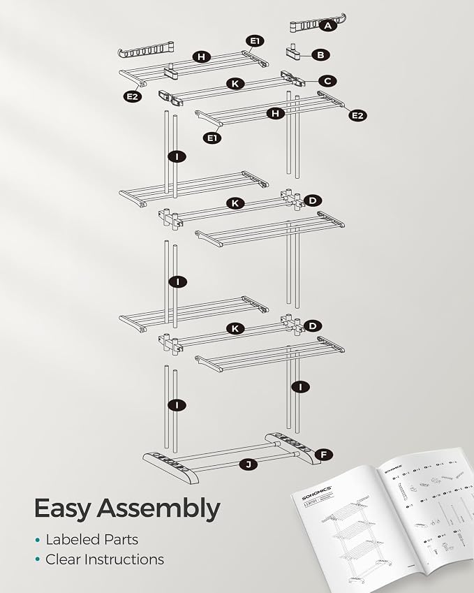 SONGMICS Clothes Drying Rack 4-Tier, Foldable Laundry Rack, Steel | Indoor - Image 8