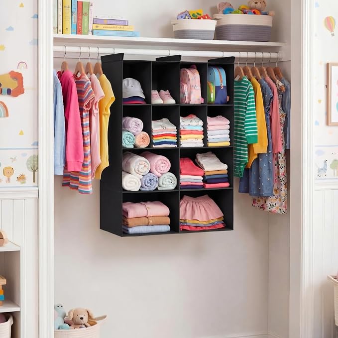 4 Tier Hanging Closet Organizer, 12 Compartments Dual Row Storage, 3 Sturdy - Image 2