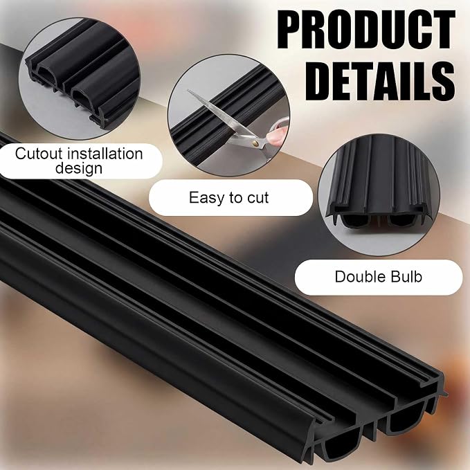 Pushglossy 2 Pcs 36" Kerf Door Sweep Double Bubble Slide on Black | 1-3/4" Wide - Image 3