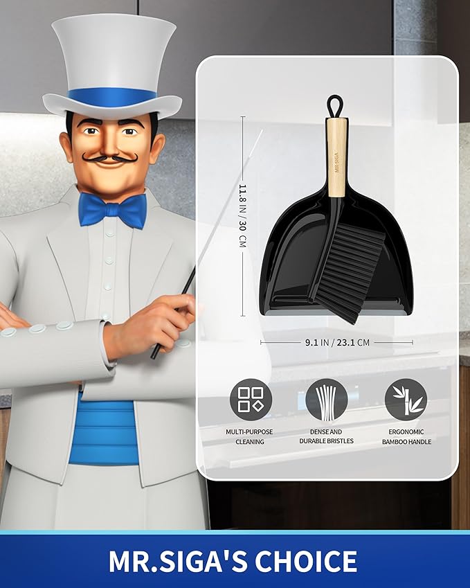 MR.SIGA Dustpan and Brush Set, Bamboo Handle, 1 Set | Handheld brush and - Image 2