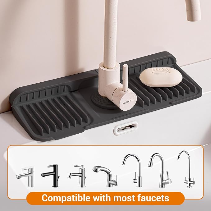 ZJWZLG Faucet Mat for Kitchen Sink, Snap-On Design & 7°slope Fast Drain - Image 7