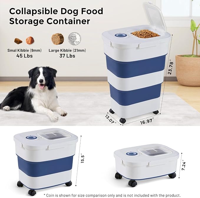 ZOMISIA 40-50lbs Dog Food Storage Container, Large Capacity Collapsible - Image 2
