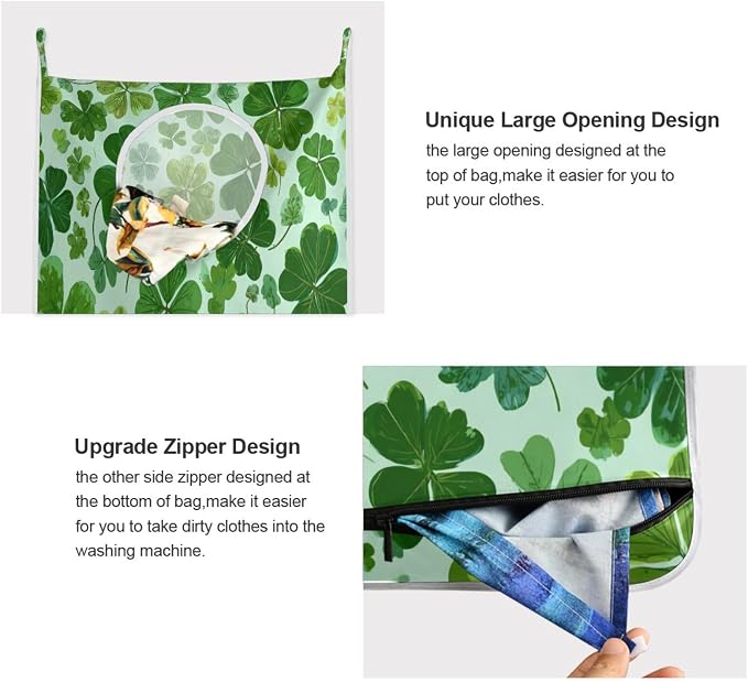 Green St Patrick Clovers Hanging Laundry Hamper Door Hampers Bag Basket - Image 4