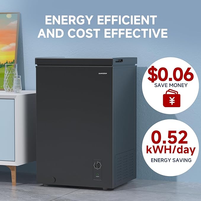 BANGSON 3.5 Cu.Ft Chest Freezer, Compact Deep Freezer with Removable Basket, Adjustable Thermostat, Energy-Saving, Quiet Mini Freezer for Home/Dorm/Apartment/Garage,Black
