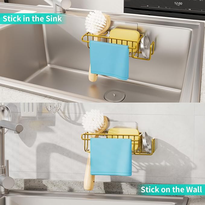 HapiRm Sponge Holder for Kitchen Sink, No Drill Kitchen Sink Caddy Organizer - Image 5