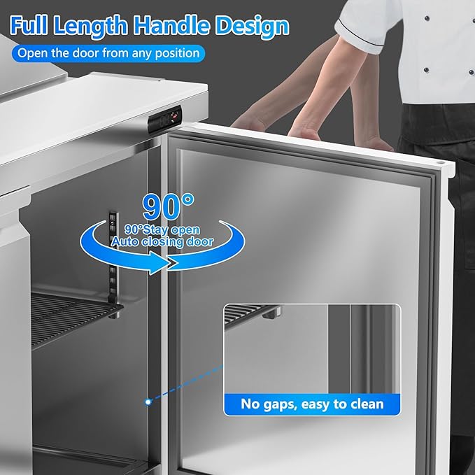 48" W Commercial Sandwich Prep Table Refrigerator, 13.8 Cu.ft Commercial Salad Bar with 12 Pans, Stainless Steel Refrigerated Sandwich Prep Table 2 Solid Door for Restaurant, Bar, Shop, etc.