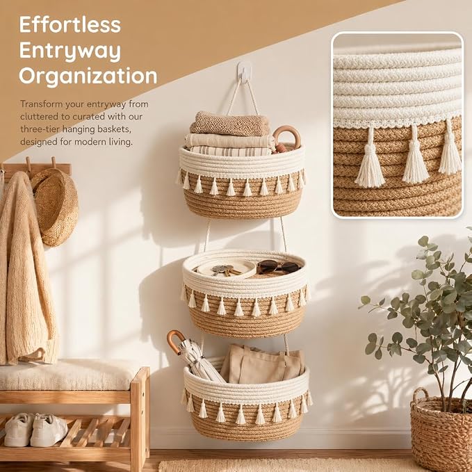 Hanging Basket, Over Door Organizer, 3 -Tier Wall Basket - Image 4