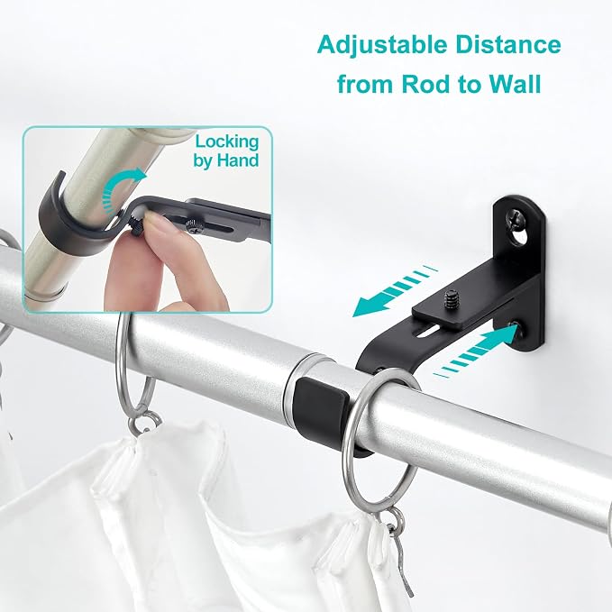 Adjustable Curtain Rod Brackets, Metal Window Drapery Rod Hanger Holders Hooks - Image 4