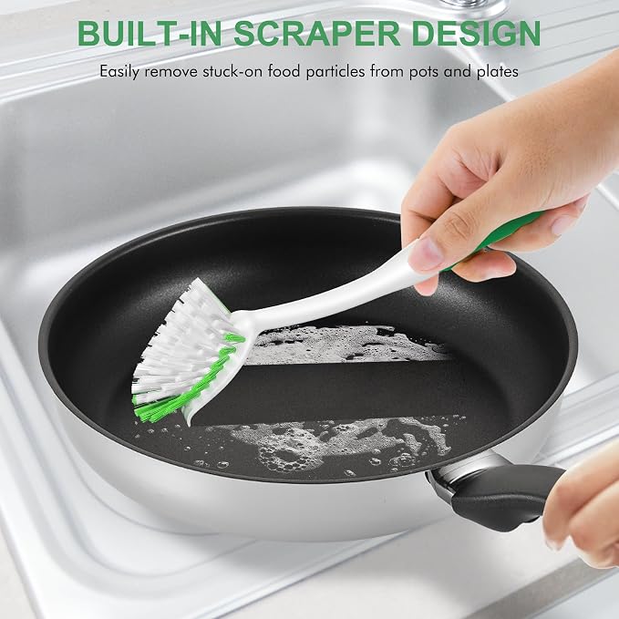 SetSail Dish Brush with Handle, 3 Pack Stiff Bristles Dish Scrubber, Non-Slip - Image 5