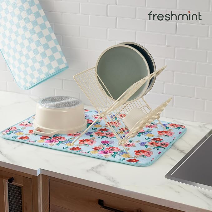 FRESHMINT Dish Drying Mats 2 Pack, Checkerboard Floral | Quick Dry, Ultra - Image 5