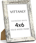 Vittanly 4x6 Picture Frame, Solid Wood Frame with Plexiglass, Includes 3.5x5 Mat, Wall Hanging or Tabletop for Home Decor, Distressed White, 1 Pack