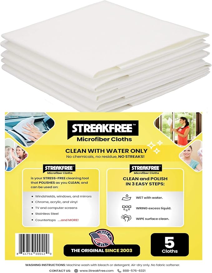 Microfiber Glass Cleaning Cloths – 5 Pack 16x16 Lint Free Window & Mirror by streakfree3