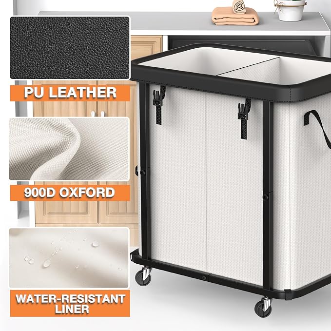 Laundry Basket with Wheels, 190L Laundry Hamper 2 Setion - Image 2