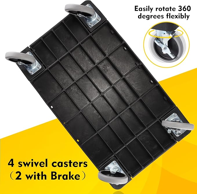 ELAFROS Heavy Duty Plastic Utility Cart, 37 x 18.8 in, Flat Top, Swivel Wheels, 550 lbs Capacity, Black