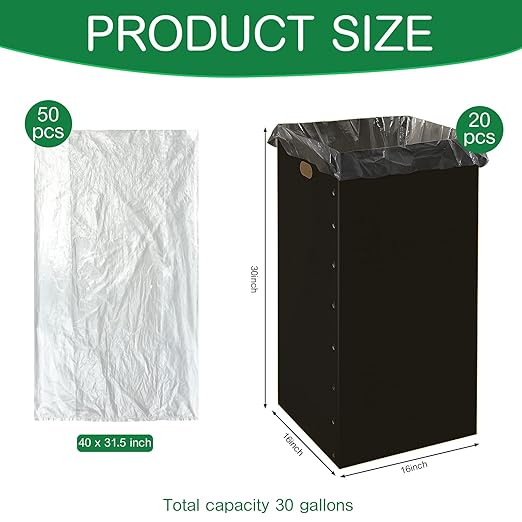 Nosiny 20 Pcs 30 Gallon Disposable and Reusable Corrugated Cardboard Trash Cans for Events, Recycling Bins Bulk with Trash Bags, Cardboard Garbage Boxes for Parties 16 x 16 x 30 (Black)