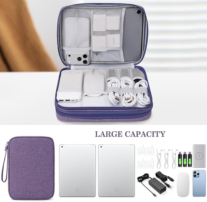 FYY Electronic Organizer, Travel Tech Pouch Bag, Extra Large, Dark Purple | - Image 6