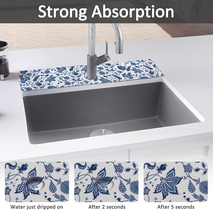 24" X 5.5" Kitchen Sink Splash Guard Faucet Mat Flora Super Absorbent Fast - Image 3