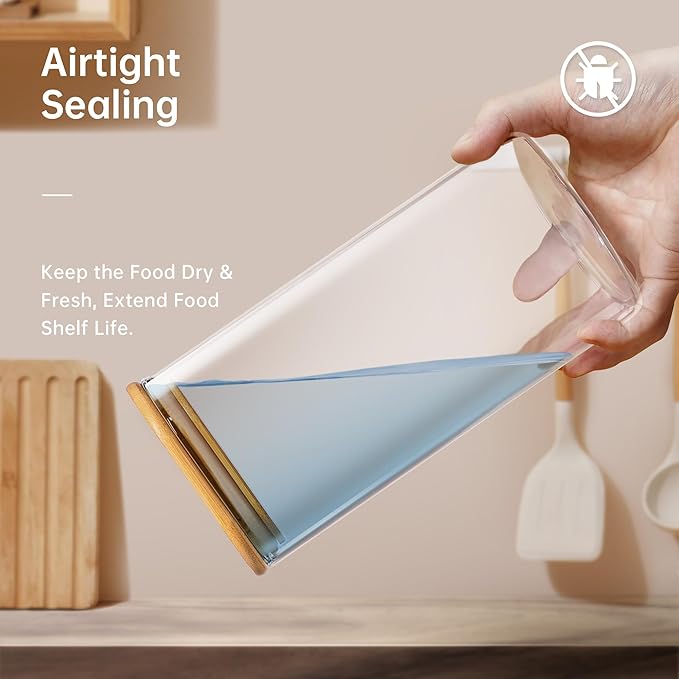 27oz - 4 Pack Square Glass Jars with Bamboo Lids, Glass Food Storage Containers with Airtight Lids for Kitchen, Air Tight Pantry Storage Containers