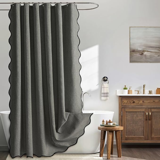 MIULEE 72"x84" Extra Long Scalloped Linen Shower Curtain Charcoal Grey by MIULEE