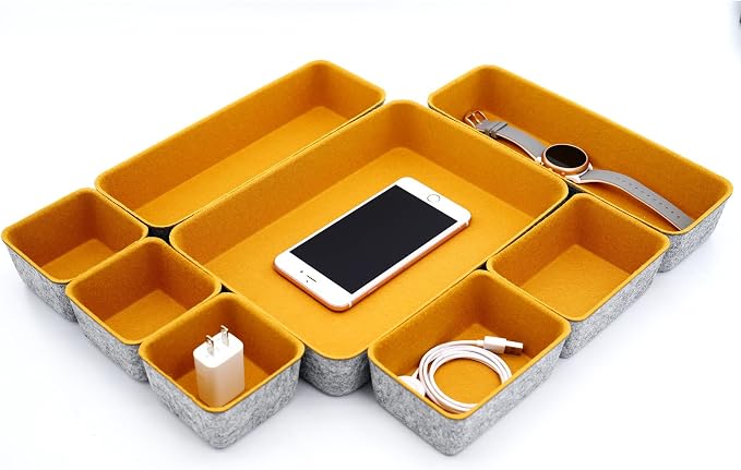 8-Piece Felt Drawer Organizers Curry Desk Tray Makeup Storage by Welaxy