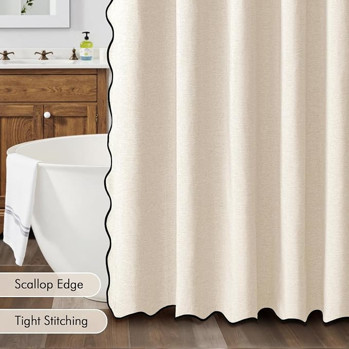 MIULEE 72"x84" Extra Long Scalloped Linen Shower Curtain Cream White - Image 5