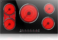 5 Burner Electric Cooktop, 36 Inch Electric Stovetop 9600W, Built-in Ceramic Hob with BBQ Burner, Touch Control, Child Safety Lock, Timer, Pause, 220-240V, Hard Wire, No Plug