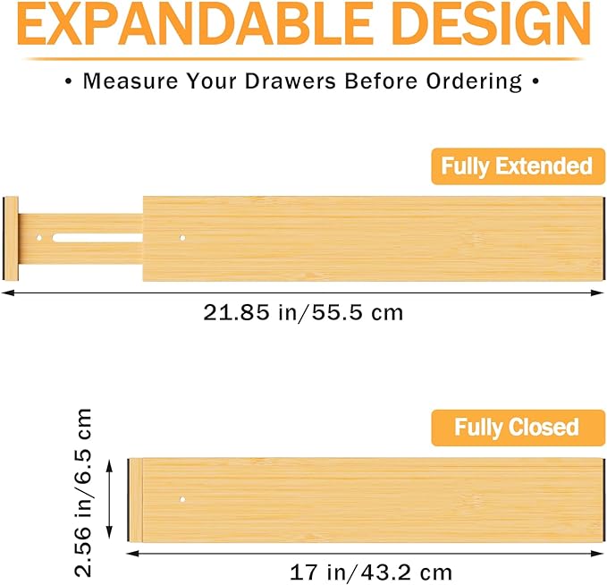 Bamboo Drawer Dividers Organizers, 2.56" High, 4 Pack | Expandable Separators - Image 3