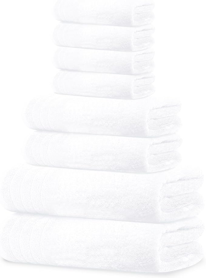 8 Piece Towel Set, 2 XL Bath, 2 Hand, 4 Washcloth, Lighter Weight, Quicker to by TensTowels