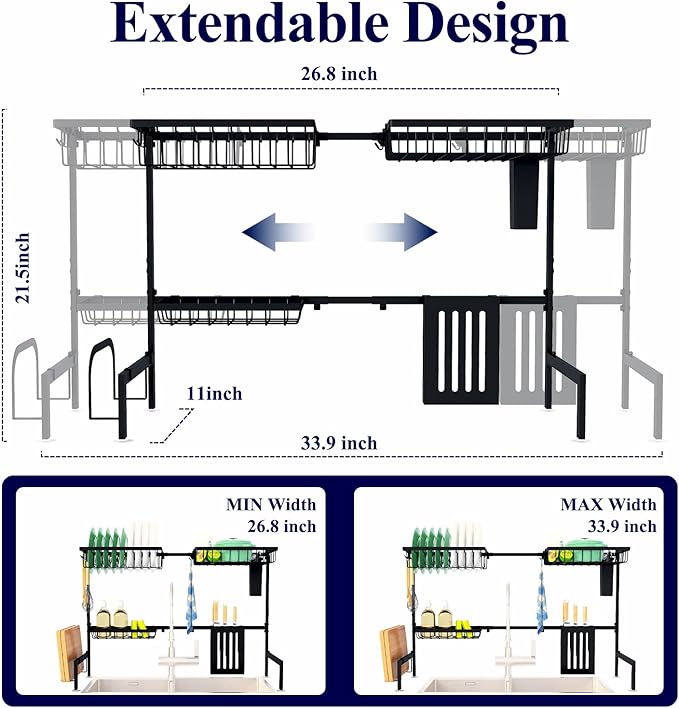 Kitsure Adjustable Over The Sink Dish Drying Rack, 26.8" -33.9"x21.5" | Sink - Image 3