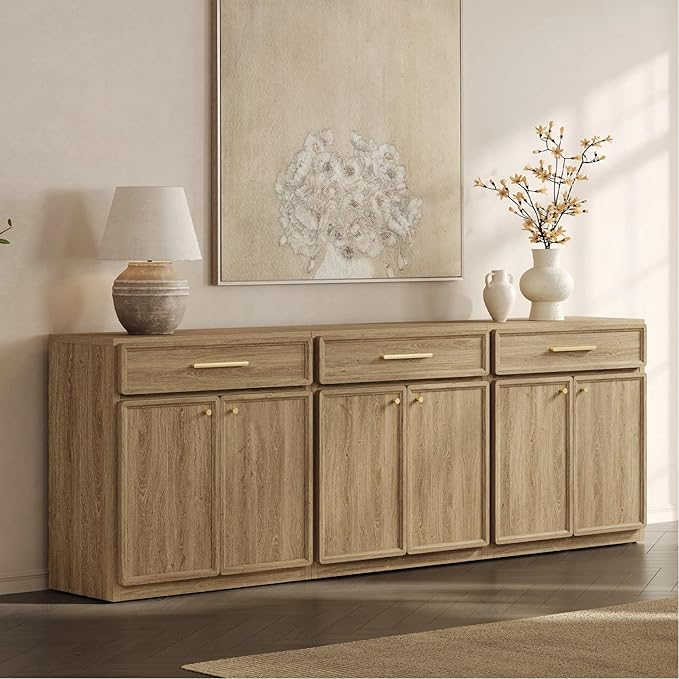 SICOTAS Buffet Cabinet with Storage Large Accent Storage Cabinet with Doors and Shelves 90" Modern Farmhouse Sideboard Credenza Buffet Table Coffee Bar for Living Room Kitchen Dining Room Entryway