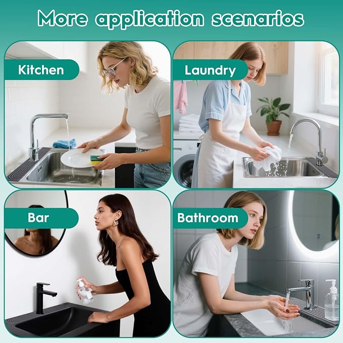 24 Inch Stone Faucet Mat for Kitchen Sink, Dark Grey | Quick Dry, Kitchen Water - Image 7