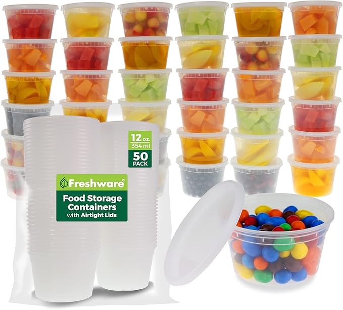 Freshware Food Storage Containers 12 oz Plastic Deli Containers by Freshware