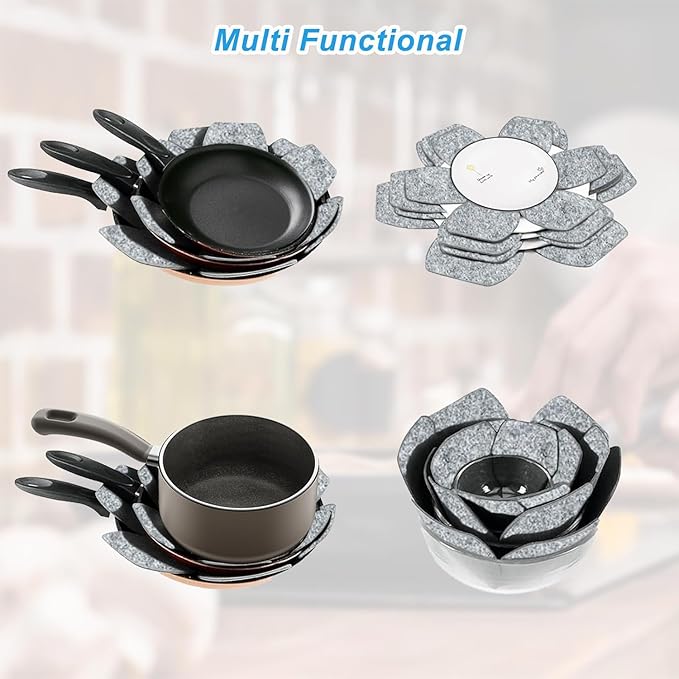 Pan Protectors, Pot and Pan Protectors, 6 Pack Pan Protectors in 3 Sizes, Pot Separator for Stacking, Anti-Slip Pan/Pot Dividers to Avoid Stratching or Marring, Protecting Pads for Glass/Ceramic