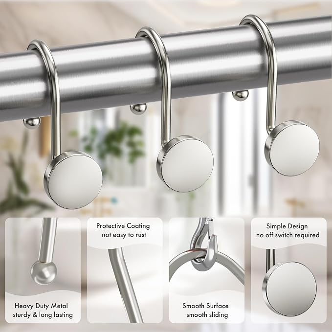 AmazerBath Shower Curtain Hooks Brushed Nickel Shower Curtain Rings, Heavy Duty - Image 4