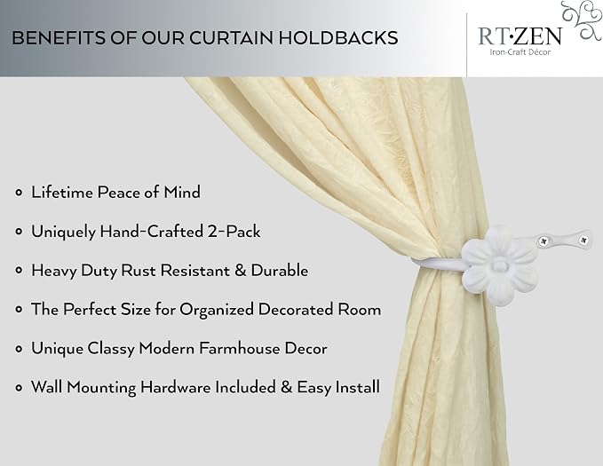 RTZEN Metal Curtain Tiebacks, Drapery Holders - Image 2