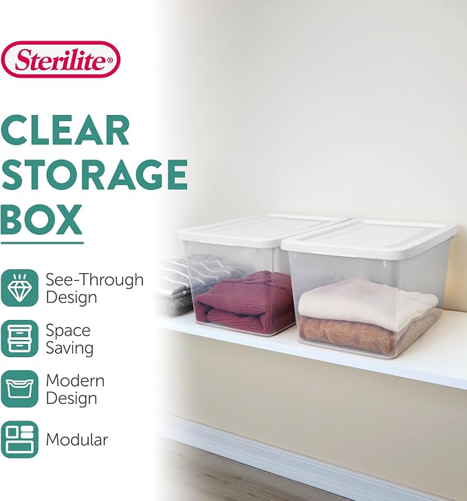 Sterilite Storage Box, Stackable Clear Plastic Bins, 20 Quart - Image 3