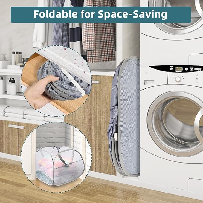 Collapsible Laundry Baskets, 90L Large Foldable Laundry Basket, Durable Mesh - Image 4