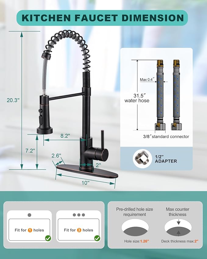 Kitchen Faucet with Pull Down Sprayer: Oil Rubbed Bronze 3-Function Kitchen - Image 4
