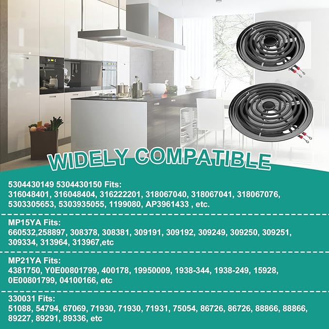 5304430149 5304430150 Porcelain Drip Pan Set & MP22YA Electric Range Burner Element Unit Set with 330031 Range Burner Receptacle Kit Compatible with Frigidaire Kenmore Range Oven/Stove by Cenipar