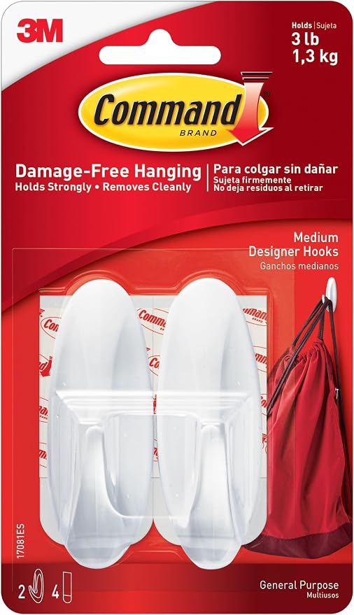 Command Medium Designer Hooks, 2 Hooks, 4 Strips | Command Hooks by Unknown