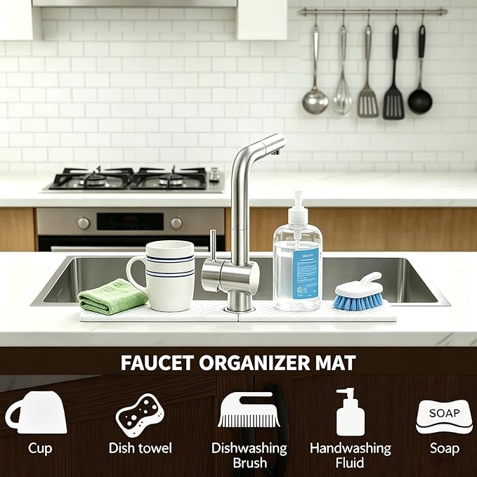Stone Faucet Mat for Kitchen Sink, Sink Splash Guard Absorbent Drying Mat | - Image 7