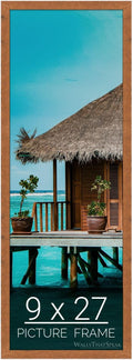 wallsthatspeak 9x27 Light Walnut Rustic Pine Picture Frame for Puzzles Posters Photos or Artwork
