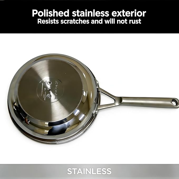 RV pan Stainless Steel Non Stick Fry Pan Set,8 & 10 Inch,Gas Electric Induction Compatible,PFOA Free,Dishwasher Safe,Oven Safe up to 500°F,2-Piece Cookware,Even Heat Distribution & Stay Cool Handles.