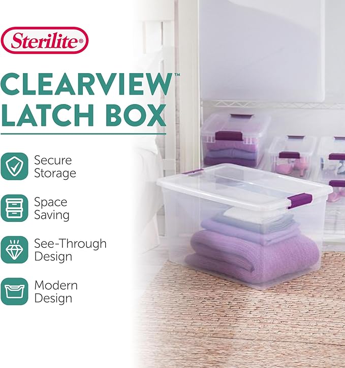 Sterilite 66 Qt ClearView Latch Storage Box, Stackable Bin - Image 2