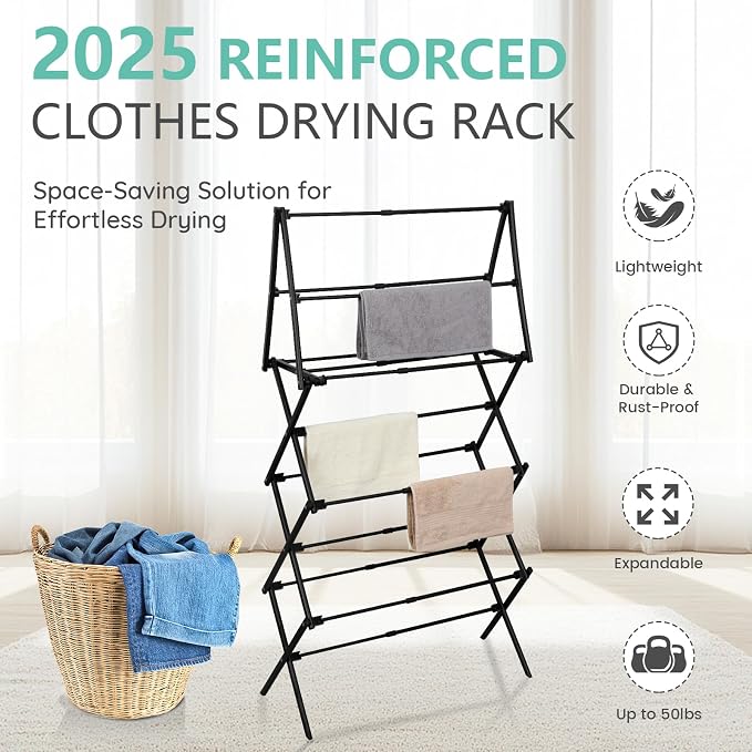 ZOES HOMEWARE 4 Tier Clothes Drying Rack Foldable | Foldable Clothing Drying - Image 2