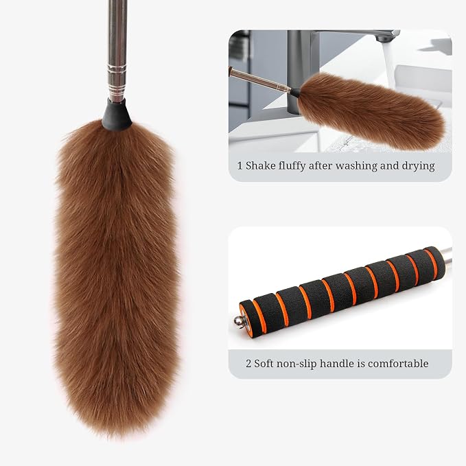 Lambs Wool Extendable Household Cleaning Duster 64" Wall Duster Cleaner - Image 4
