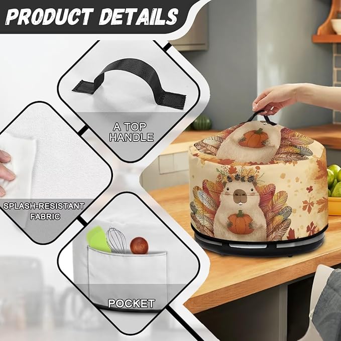 Slow Cooker Dust Cover Compatible with 6/7/8 Quart Slow Cooker Dust Proof Electric Slow Cooker Cover with Pocket for Crock Pot Thanksgiving Decor, Groundhog Turkey Pumpkin Maple Leaf Print