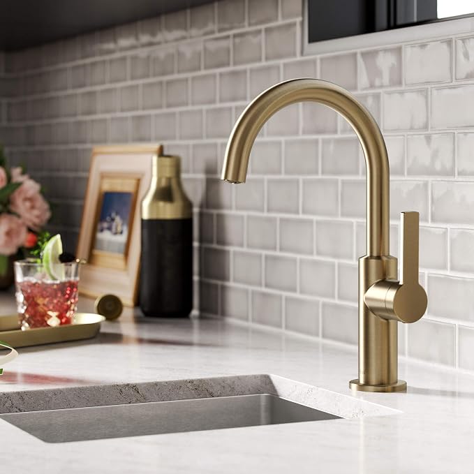 Kraus Oletto Single Handle Kitchen Bar Faucet in Spot Free Antique Champagne - Image 7