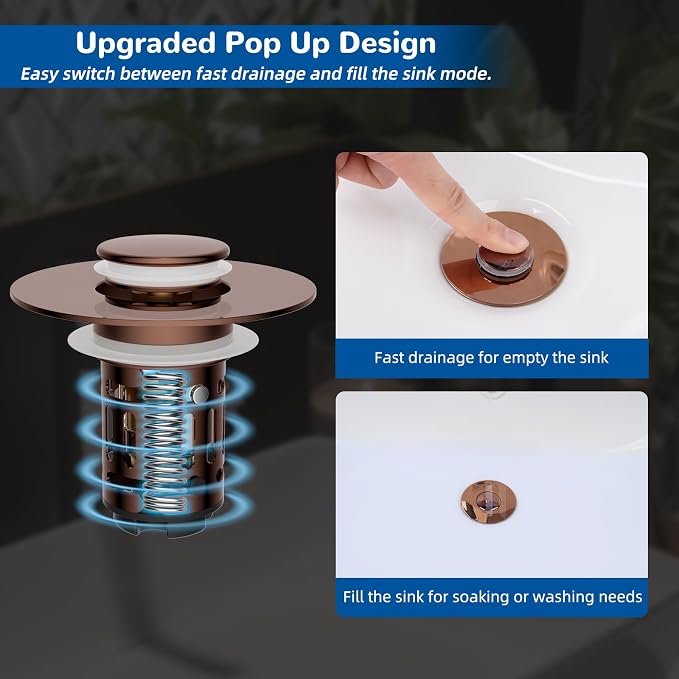Hibbent Upgraded 3 in 1 Bathroom Sink Drain Strainer, Pop Up Stopper | - Image 5